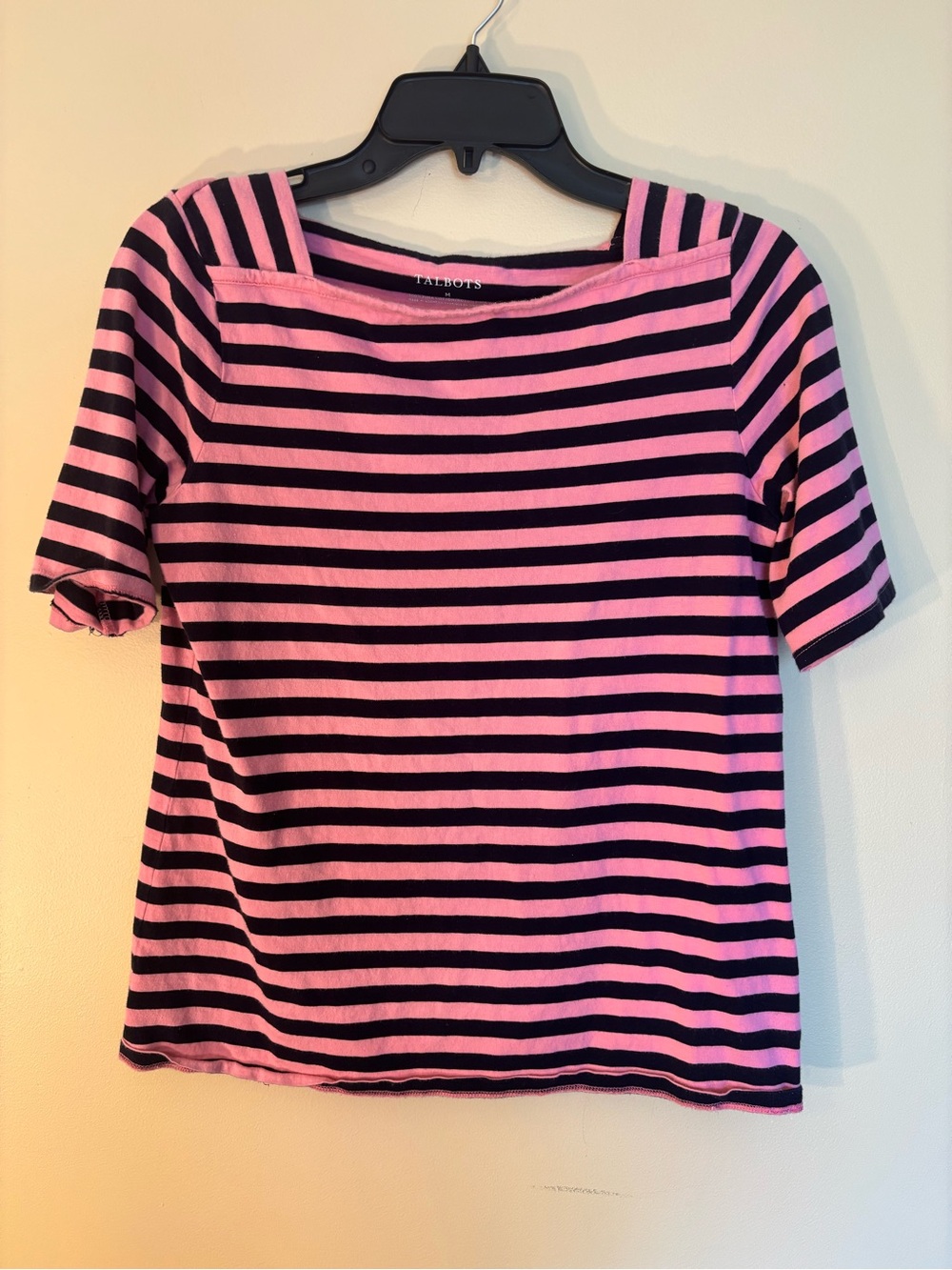Talbots Pink and Black Striped Boatneck Tee